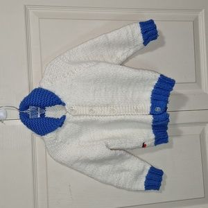 Vintage knit long-sleeve button-down sweater - 2T / 3T - white blue train